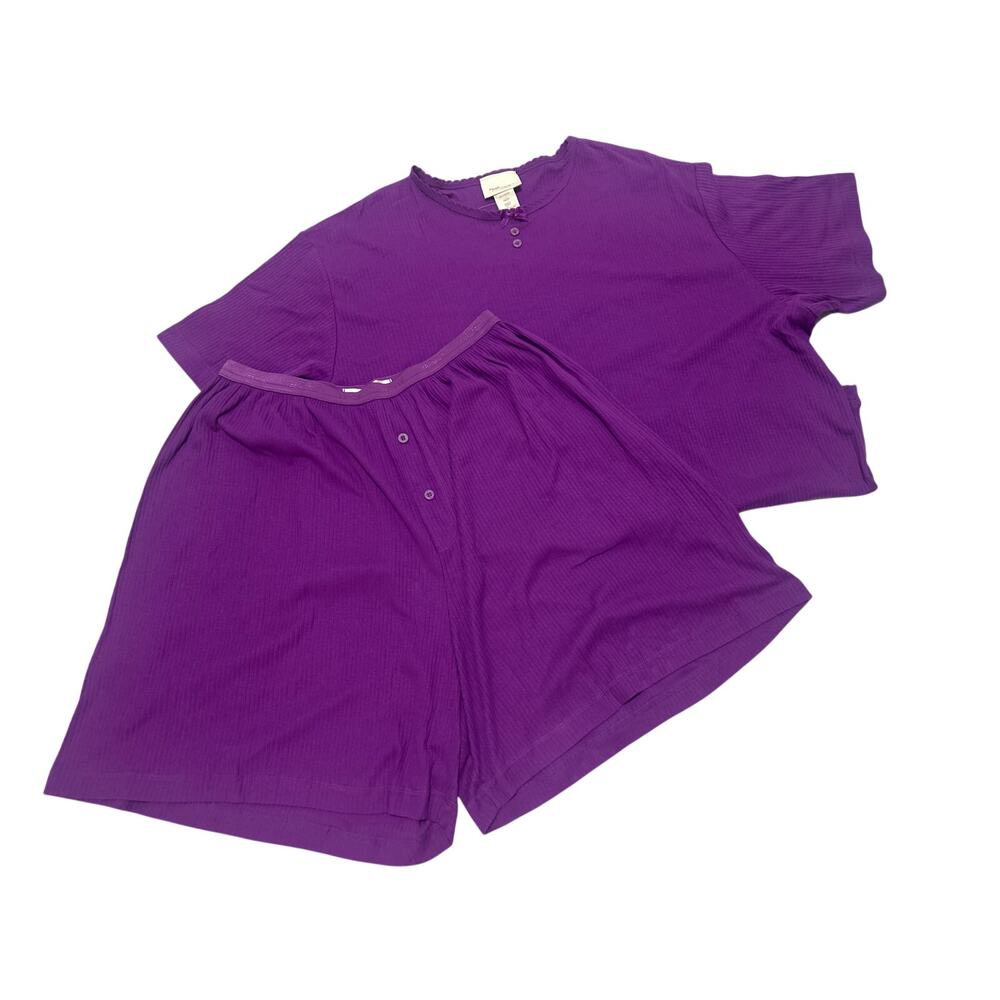 Lane Bryant Real Wear 100% Cotton Ribbed Purple Pajama Short Set Size 18/20